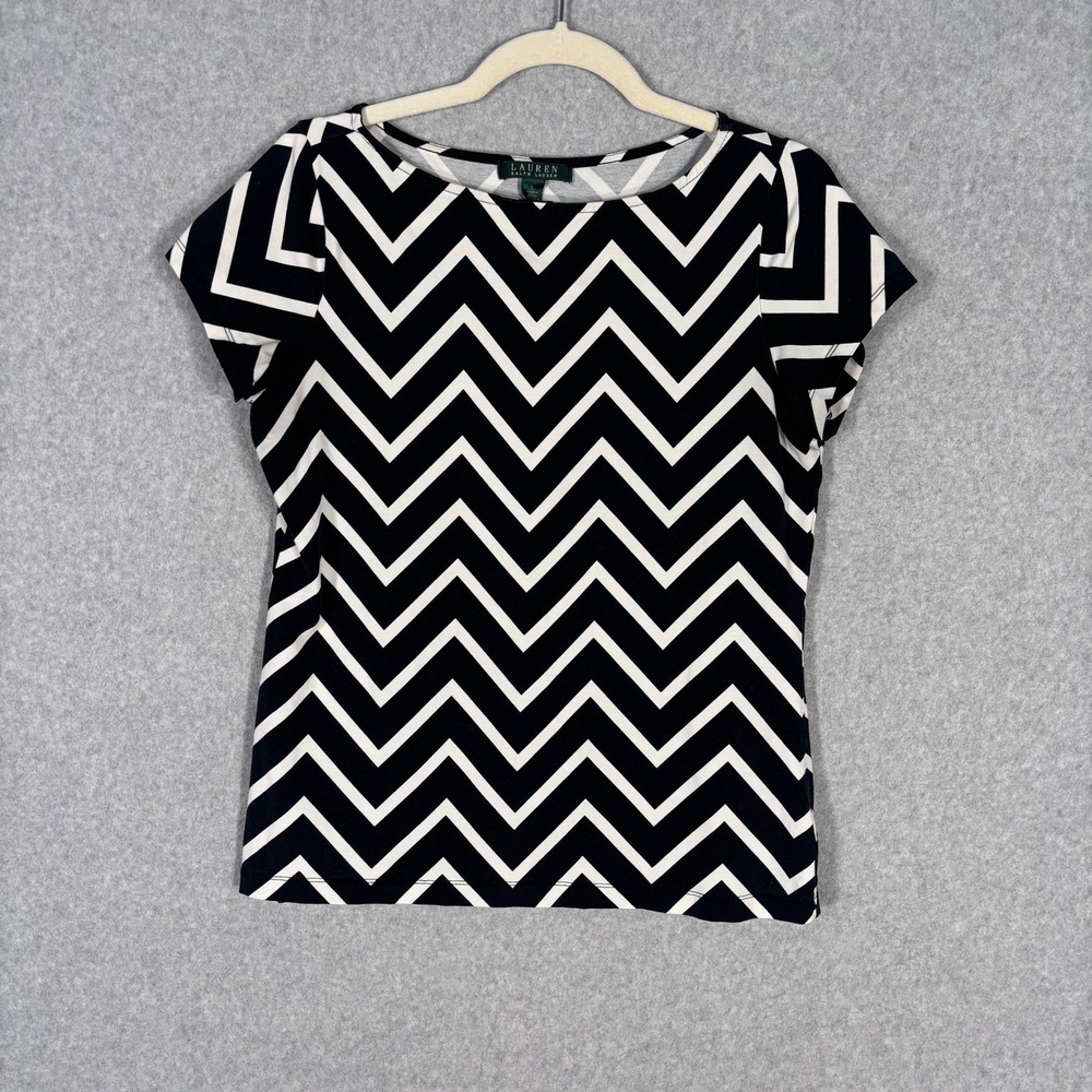 LRL Ralph‎ Lauren Shirt Large Chevron Zigzag Cotton Jersey Knit Stretch Loud Max
